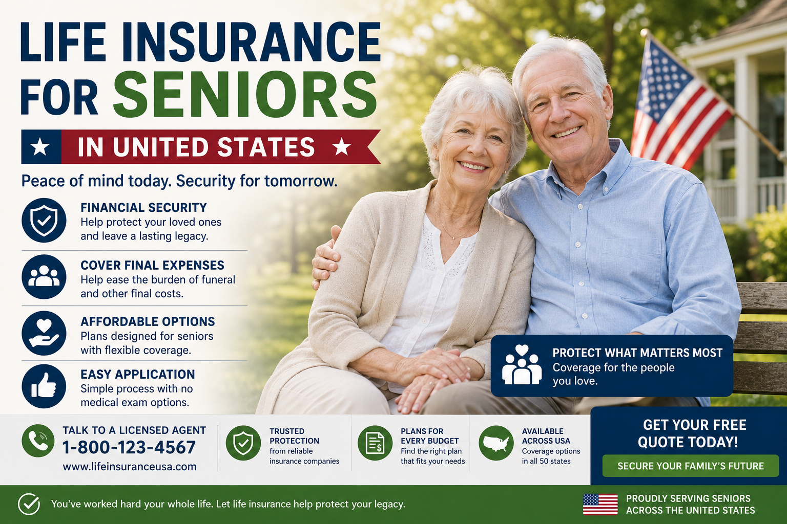As we age, financial planning becomes more important than ever — and life insurance for seniors is one of the most valuable tools for protecting loved ones from unexpected expenses. Whether you're looking for burial insurance, final expense coverage, or a policy with no medical exam required, this guide covers everything older adults in the United States need to know before choosing a policy. Why Seniors Need Life Insurance Many people assume life insurance is only necessary during working years to replace lost income, but for seniors, the purpose shifts. Life insurance for seniors typically serves to: Cover funeral and burial costs, which in the U.S. can range from $7,000 to $12,000 Pay off remaining debts, medical bills, or a mortgage Leave behind an inheritance or financial gift for children and grandchildren Cover estate taxes for larger estates Provide peace of mind so family members aren't burdened financially after a loss Types of Life Insurance for Seniors 1. Term Life Insurance Term life insurance provides coverage for a specific period, such as 10, 15, or 20 years. It's typically the most affordable option, though it becomes harder to qualify for — and more expensive — as you get older. Many seniors find that term policies are more suitable for those in their 60s rather than 70s and beyond. 2. Whole Life Insurance Whole life insurance provides lifetime coverage and builds cash value over time. Premiums are higher than term policies, but the coverage never expires as long as premiums are paid, making it a popular choice for permanent estate planning needs. 3. Final Expense Insurance (Burial Insurance) Final expense insurance, also known as burial insurance, is designed specifically for seniors. It offers smaller death benefits (typically $5,000–$25,000) intended to cover funeral costs, and often requires no medical exam, making it accessible even for seniors with health conditions. 4. Guaranteed Issue Life Insurance This type of policy guarantees approval regardless of health history, with no medical exam or health questions required. It's ideal for seniors with serious pre-existing conditions, though premiums are higher and death benefits are usually capped at lower amounts. 5. No Medical Exam Life Insurance No medical exam life insurance policies use simplified underwriting, relying on health questionnaires instead of physical exams. These policies offer faster approval — often within days — making them attractive for seniors who want quick coverage. Average Cost of Life Insurance for Seniors in the USA Premiums depend heavily on age, health status, coverage amount, and policy type. General national averages include: Seniors aged 60–65: $50–$150 per month for a $50,000 whole life policy Seniors aged 66–75: $100–$250 per month for similar coverage Seniors aged 76–85: $150–$400+ per month, often with guaranteed issue or final expense plans Non-smokers with good health typically receive significantly lower rates than smokers or those with chronic conditions. Top Life Insurance Companies for Seniors in the United States Selecting a financially stable and reputable insurer is critical, especially for permanent policies meant to last decades. Here are some of the most trusted providers for senior life insurance in America: 1. AARP/New York Life Through its partnership with AARP, New York Life offers guaranteed acceptance life insurance for members aged 50–80, with no medical exam required for many plans. 2. Mutual of Omaha Mutual of Omaha is widely recognized for its senior-focused final expense and whole life products, offering coverage for applicants up to age 85 with straightforward underwriting. 3. Globe Life Globe Life offers affordable term and whole life insurance options for seniors, with policies that can be purchased entirely online and often without a medical exam. 4. Colonial Penn Colonial Penn specializes in guaranteed acceptance whole life insurance for seniors aged 50–85, marketed heavily for its "no health questions asked" approach. 5. Transamerica Transamerica provides a range of senior life insurance products, including final expense and universal life policies, with flexible premium and coverage options. 6. Prudential Known for its financial strength, Prudential offers permanent life insurance solutions well-suited for estate planning and legacy purposes for older adults. 7. Gerber Life While often associated with children's policies, Gerber Life also offers guaranteed life insurance for seniors, with simplified applications and fixed premiums. How to Choose the Best Life Insurance Policy for Seniors Determine your coverage goal – Are you covering funeral costs, leaving an inheritance, or paying off debt? This determines whether term, whole, or final expense insurance fits best. Compare multiple quotes – Rates can vary significantly between insurers for the same coverage amount, so always compare at least three companies. Check financial strength ratings – Look up insurer ratings from agencies like A.M. Best or Moody's to ensure the company can pay out claims decades from now. Understand the underwriting type – Decide whether you need full medical underwriting (cheaper premiums) or guaranteed/simplified issue (faster approval, higher cost). Review the waiting period – Some guaranteed issue policies have a 2-year waiting period before the full death benefit is paid for non-accidental death. Ask about riders – Riders like accelerated death benefits or accidental death coverage can add valuable protection. Reassess beneficiaries – Make sure your policy beneficiaries are updated and reflect your current wishes. Common Mistakes Seniors Make When Buying Life Insurance Waiting too long to apply – Premiums increase with age, and health issues can disqualify applicants from standard policies. Over-insuring – Purchasing more coverage than necessary increases premiums unnecessarily; final expense needs are usually much lower than income-replacement needs. Not disclosing health conditions accurately – Misrepresenting health information can lead to denied claims later. Choosing based on price alone – The cheapest policy isn't always the best if the insurer has a poor claims-payment record or unstable financial rating. Final Thoughts Life insurance for seniors in the United States offers essential financial protection, whether the goal is covering final expenses, leaving a legacy, or providing peace of mind to loved ones. With trusted providers like Mutual of Omaha, AARP/New York Life, Globe Life, and Colonial Penn offering flexible options — including guaranteed issue and no medical exam plans — seniors of nearly any age and health status can find a suitable policy. Before purchasing, always compare multiple quotes, verify the insurer's financial stability, and choose a policy type that matches your specific financial goals and health circumstances. Disclaimer: This article is for informational purposes only and does not constitute financial or insurance advice. Rates, eligibility requirements, and product offerings mentioned above are subject to change. Always consult directly with a licensed insurance agent or the insurance provider before making a purchasing decision.